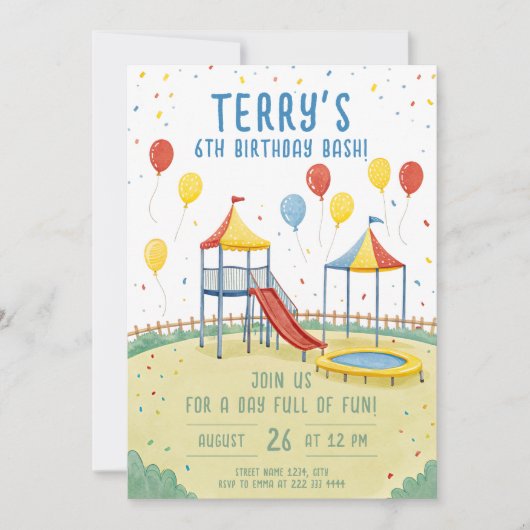 Speeltuin Verjaardag Bewerkbare Kinder partij Kaart (Voorkant)