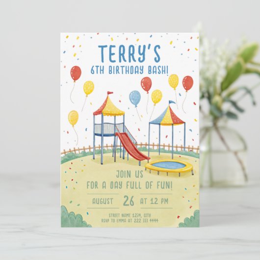 Speeltuin Verjaardag Bewerkbare Kinder partij Kaart (Staand voorkant)
