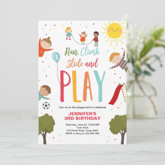 Speeltuin Verjaardag Uitnodigen Party In The Park Kaart (Staand voorkant)