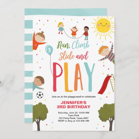 Speeltuin Verjaardag Uitnodigen Party In The Park  Kaart (Voorkant / Achterkant)