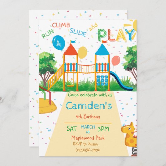 Speeltuin Verjaardag Uitnodiging (Voorkant / Achterkant)