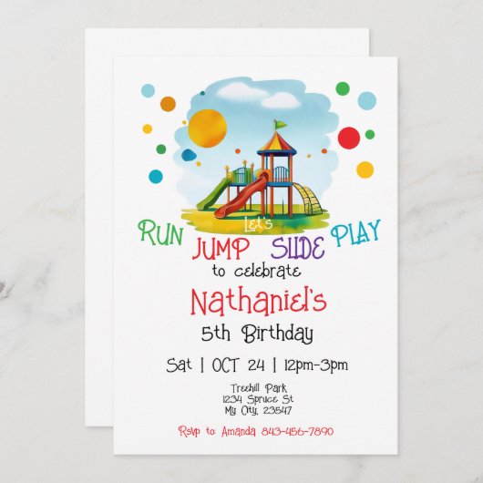 Speeltuin Verjaardag Uitnodiging (Voorkant / Achterkant)