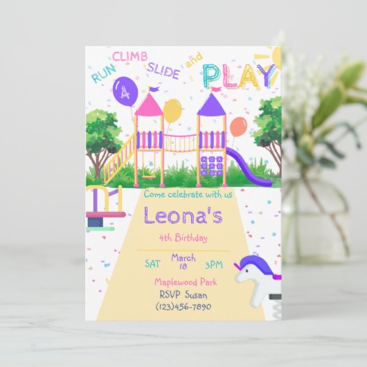 Speeltuin Verjaardag Uitnodiging (Staand voorkant)