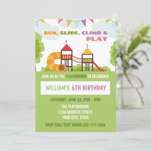 Speeltuin Verjaardag Uitnodiging, Park Party Uitno Kaart (Staand voorkant)