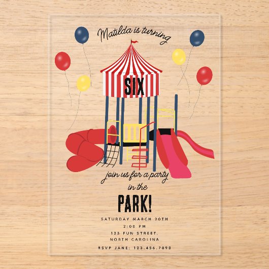 Speeltuin Verjaardagsfeest in het Kinder Park Acryl Uitnodigingen (Voorkant)