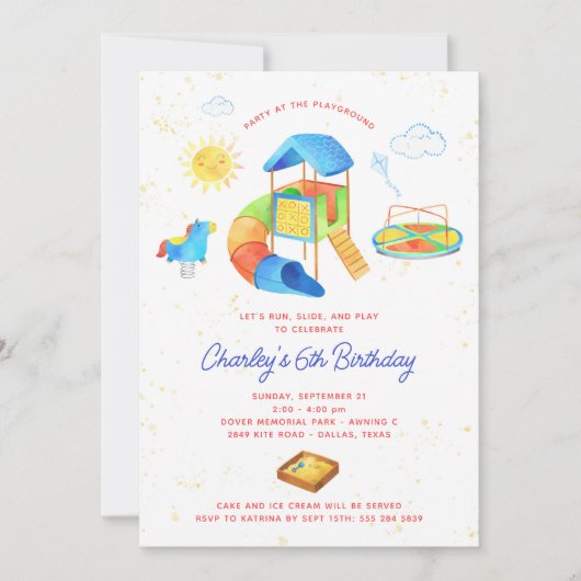 Speeltuin Verjaardagsfeestuitnodiging - Park Party Kaart (Voorkant)