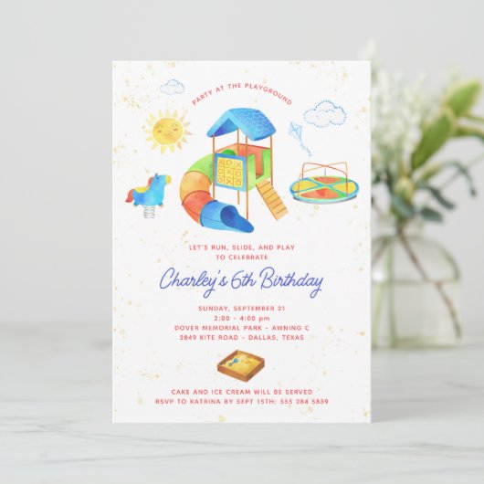 Speeltuin Verjaardagsfeestuitnodiging - Park Party Kaart (Staand voorkant)