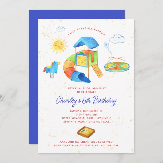 Speeltuin Verjaardagsfeestuitnodiging - Park Party Kaart (Voorkant / Achterkant)