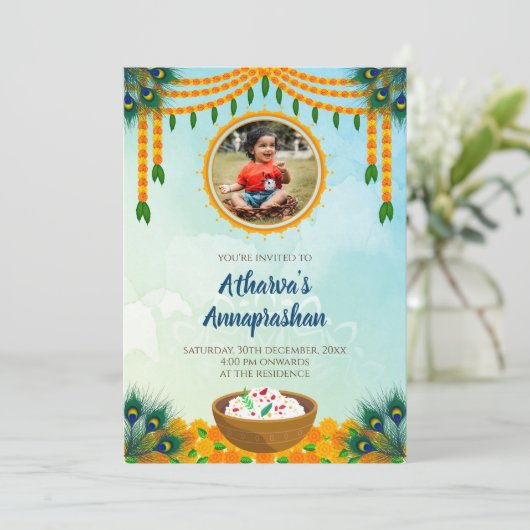 Speenceremonie uitnodigen Annaprashan uitnodiginge Kaart (Staand voorkant)