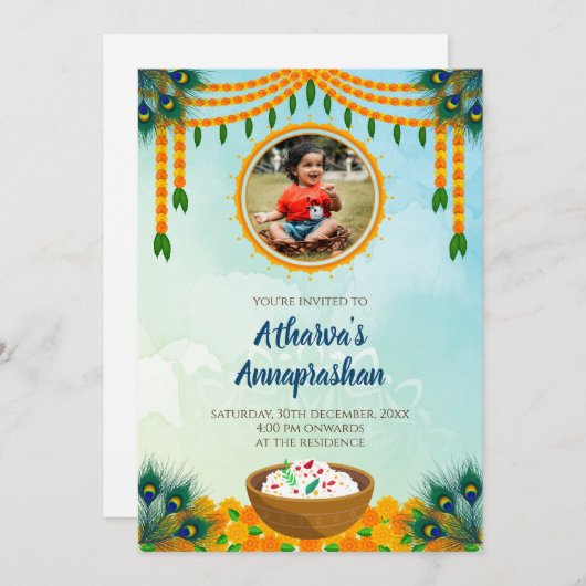 Speenceremonie uitnodigen Annaprashan uitnodiginge Kaart (Voorkant / Achterkant)