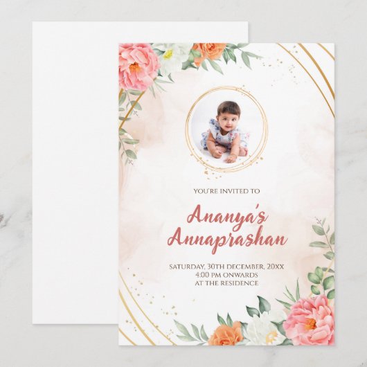 Speenceremonie uitnodiging & Annaprasan uitnodigin (Voorkant / Achterkant)