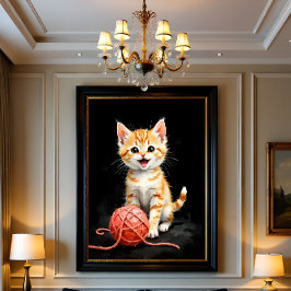 Speerige Kitten Kat met Garentang Waterverfprint Poster