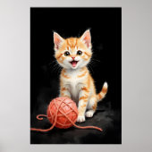 Speerige Kitten Kat met Garentang Waterverfprint Poster (Voorkant)