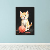 Speeronde kat met garen waterkleurenprint canvas afdruk (Insitu (Houten vloer))