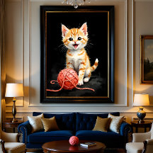 Speeronde Kitten Kat met Garentang Waterverfprint