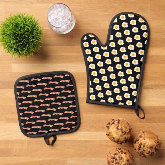 Spek en eieren ovenwant & pannenlap set (Top down)