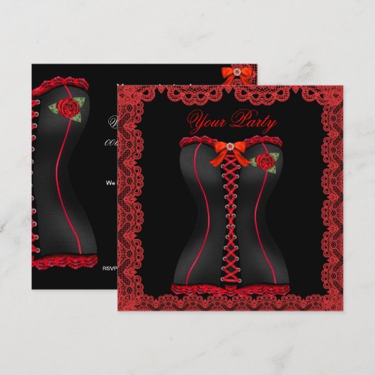 Spektaculair kantkorsetfeest met rode korsetten kaart (Voorkant / Achterkant)