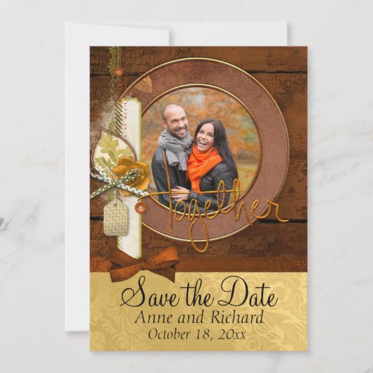 Spektaculaire herfst trouwfoto save the date (Voorkant)