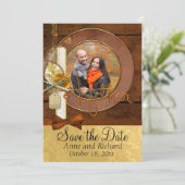 Spektaculaire herfst trouwfoto save the date (Staand voorkant)