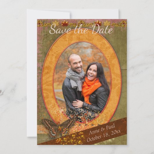 Spektaculaire herfst trouwfoto save the date (Voorkant)