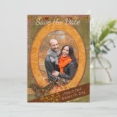 Spektaculaire herfst trouwfoto save the date (Staand voorkant)