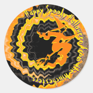 Spektekst van de zwarte vliegende heksentoverstop ronde sticker
