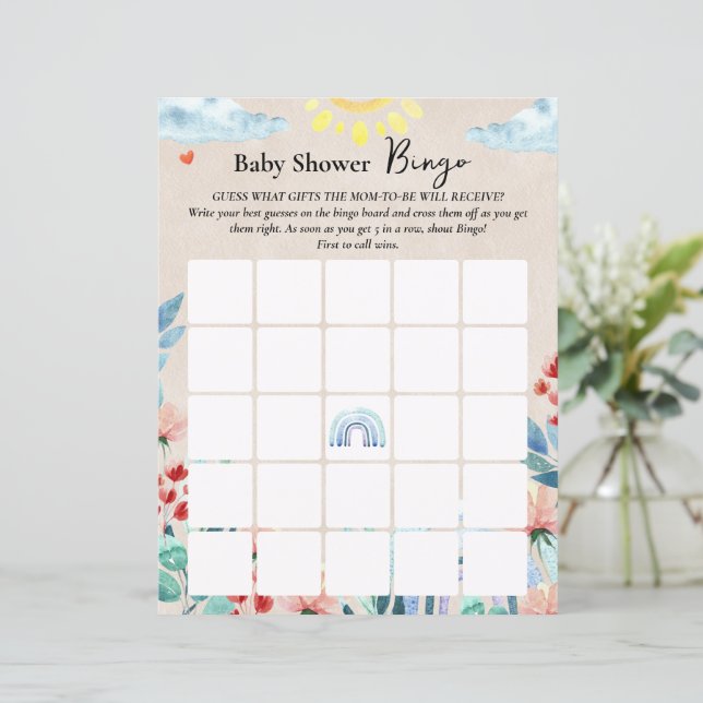Spel "Bingo" voor baby shower. (Staand voorkant)