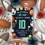 spel blauw kinder jongens Sport 10e Verjaardag Kaart<br><div class="desc">Maak je klaar om groot te scoren met onze "Game Blue" Sports 10th Birthday Invitation! Vier de speciale dag van uw jonge sporter met een uitnodiging met een sportief thema die de opwinding aanvult. Met levendige blauwe tinten en dynamische sportbeelden is het de perfecte manier om vrienden te verzamelen voor...</div>