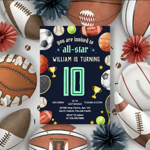 spel blauw kinder jongens Sport 10e Verjaardag Kaart