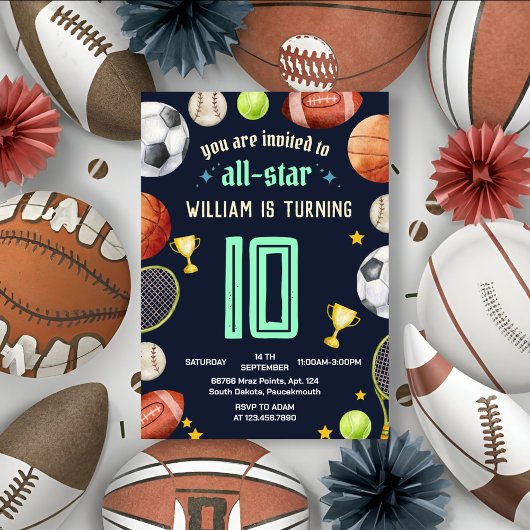 spel blauw kinder jongens Sport 10e Verjaardag Kaart