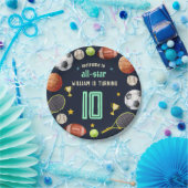 spel blauw kinder jongens Sport 10e Verjaardag Papieren Bordje (Feest)