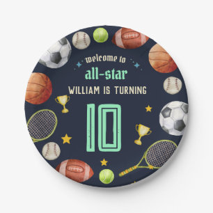 spel blauw kinder jongens Sport 10e Verjaardag Papieren Bordje