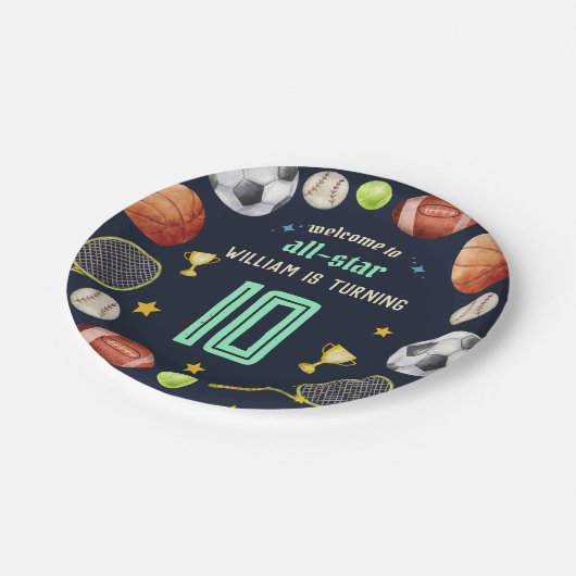 spel blauw kinder jongens Sport 10e Verjaardag Papieren Bordje (Gekanteld)