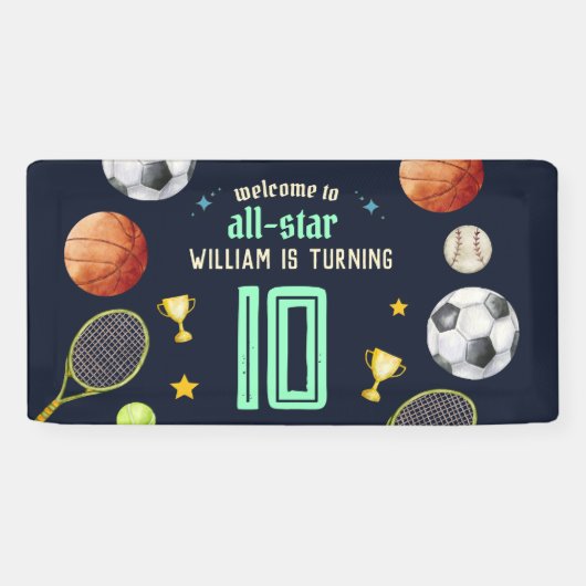 spel blauw kinder jongens Sport 10e Verjaardag Spandoek (Horizontaal)