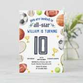 spel blauw kinder jongens Sport 9e Verjaardag Invi Kaart (Staand voorkant)