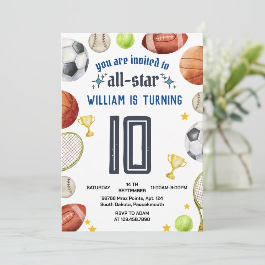 spel blauw kinder jongens Sport 9e Verjaardag Invi Kaart (Staand voorkant)