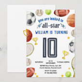 spel blauw kinder jongens Sport 9e Verjaardag Invi Kaart (Voorkant / Achterkant)