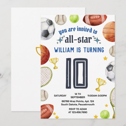spel blauw kinder jongens Sport 9e Verjaardag Invi Kaart (Voorkant / Achterkant)