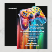 Spel controller neon sinaasappel blauw video party kaart (Voorkant / Achterkant)