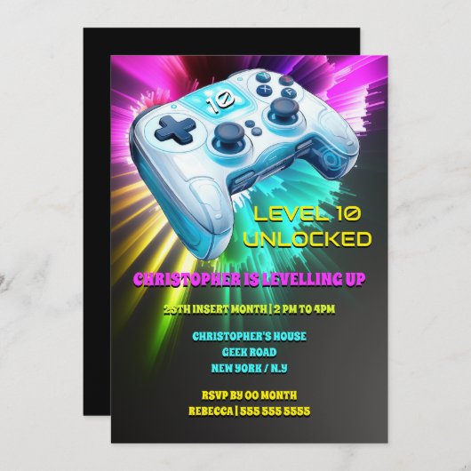 Spel controller realistische videogames neon kinde kaart (Voorkant / Achterkant)