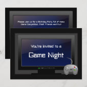 Spel Nacht, Plasma Video Gaming Party Uitnodiging (Voorkant / Achterkant)