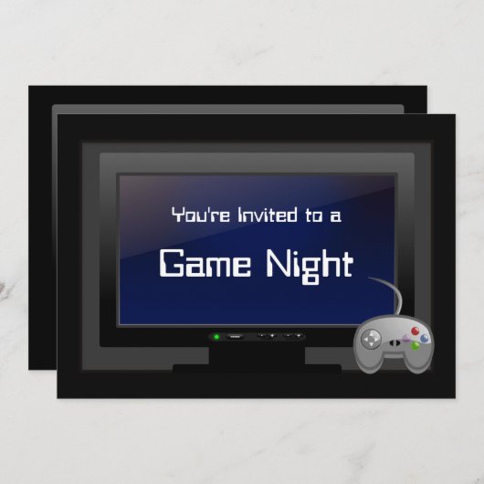 Spel Nacht, Plasma Video Gaming Party Uitnodiging (Voorkant / Achterkant)