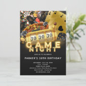 Spel Nacht Verjaardagsfeestje Zwart Goud Kaart (Staand voorkant)