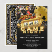 Spel Nacht Verjaardagsfeestje Zwart Goud Kaart (Voorkant / Achterkant)