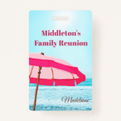 Spel- of groepsreunion Beach Ocean Pink Umbrella Badge (Voorkant)