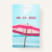 Spel- of groepsreunion Beach Ocean Pink Umbrella Badge (Achterkant)