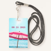 Spel- of groepsreunion Beach Ocean Pink Umbrella Badge (Achterkant met draagriem)