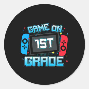 Spel op 1e klas Gamer Terug naar School Boys Kinde Ronde Sticker