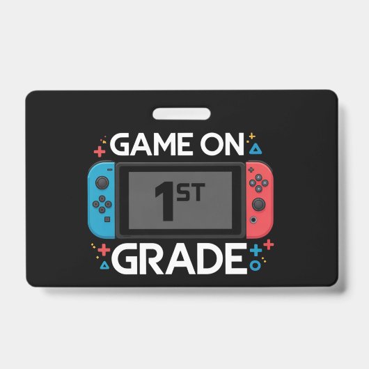 Spel op 1e klas terug naar school Grappige gamer Badge (Voorzijde)