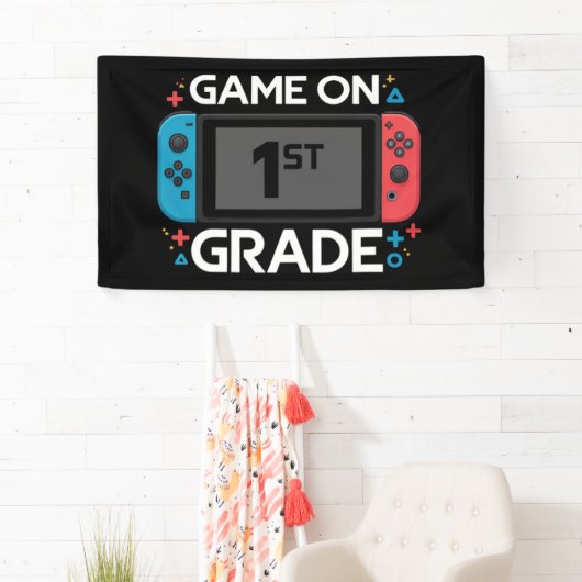 Spel op 1e klas terug naar school Grappige gamer Spandoek (Insitu)